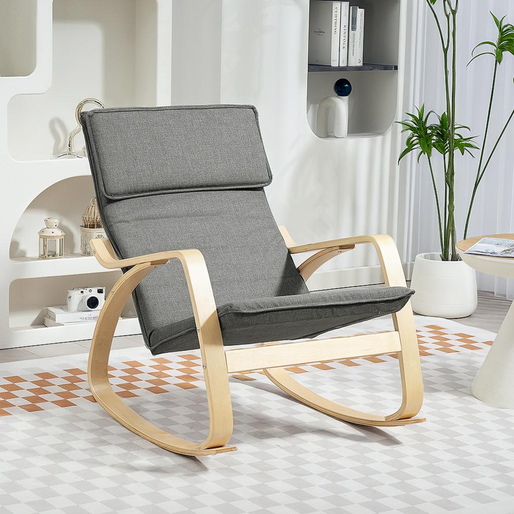 Comfortable Relax Rocking Chair, Upholstered Lounge Chair Recliner with High Back and Headrest for Living Room, Bedroom, Grey