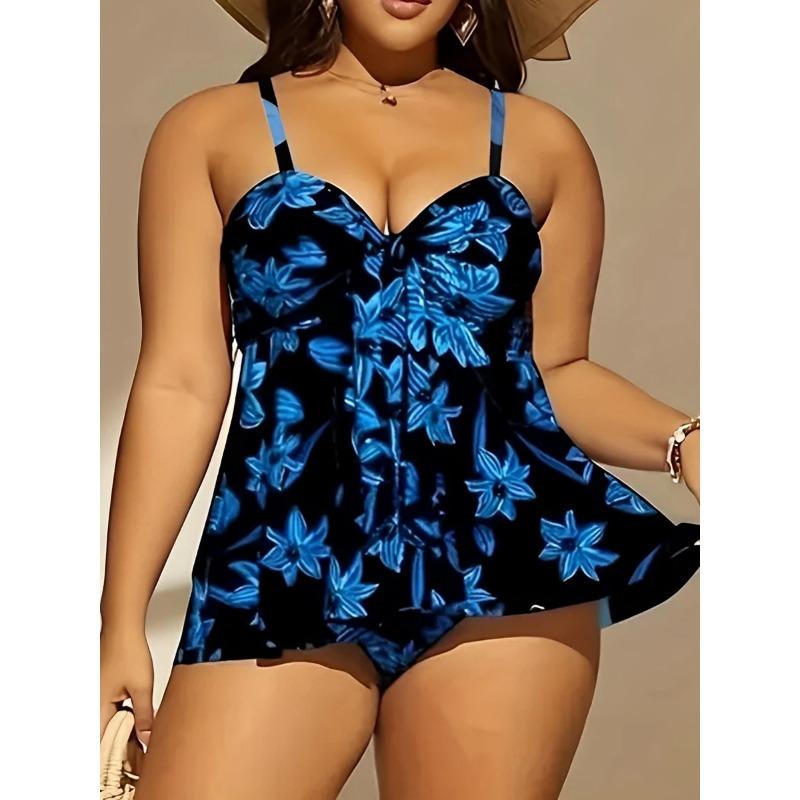 2025 Printed Tankini 2 Pieces Swimsuit Women Plus Large Size Swimwear Female Bathers Bathing Swimming Swim Suit Beachwear 4XL