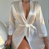 Pajamas Women Solid Satin Night Robe Long Sleeve V Neck Robe With Belt Women's Sleepwear