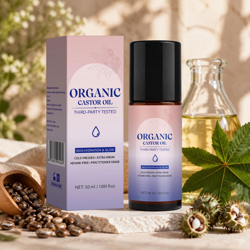 Castor Oil Roll-On Cold Pressed Pure Natural Hair Growth Oil for Lashes Brows Skin Nourishing Massage Oil Portable Roller Bottle Neutral Packaging