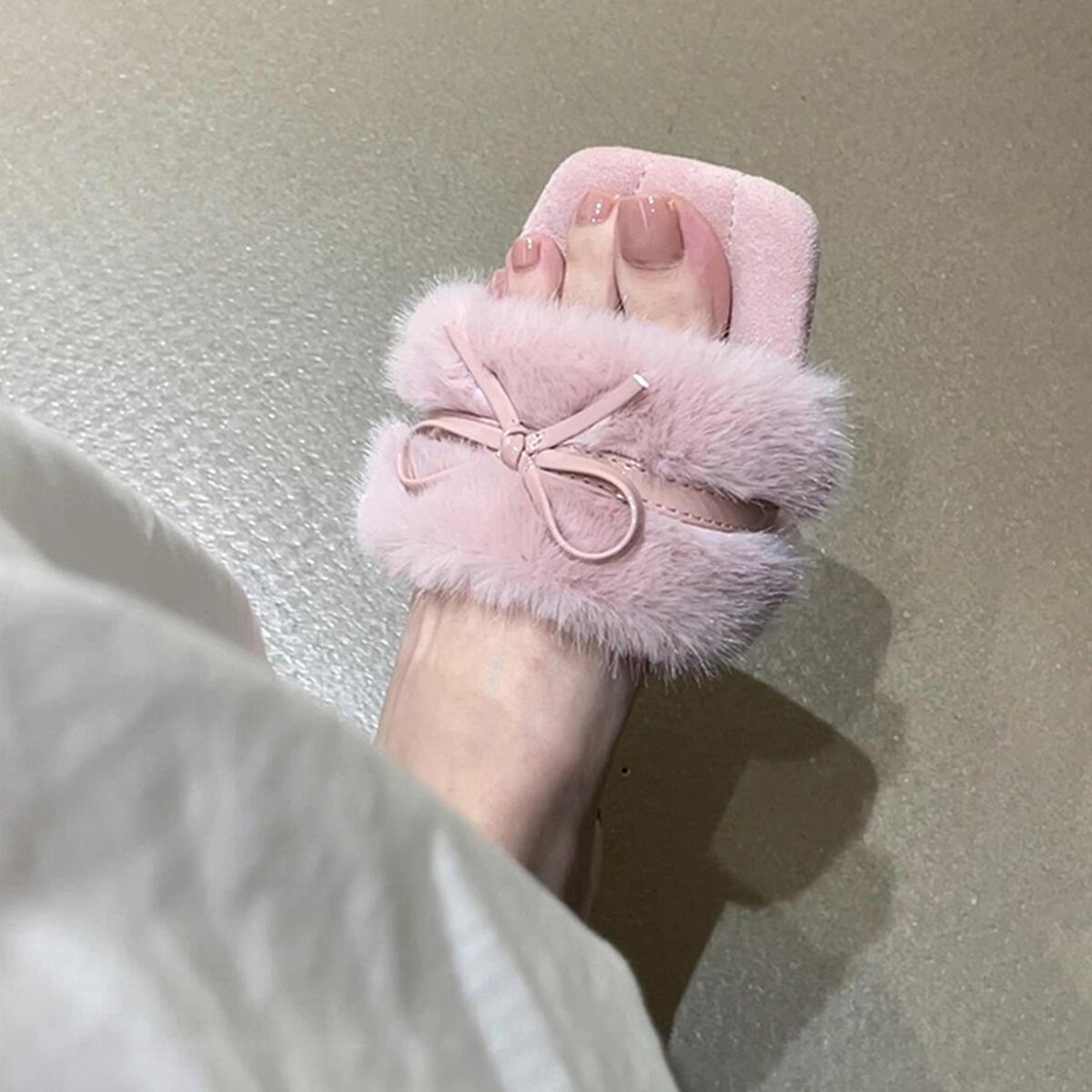 

Мягкий восковой душка! Французский бант пушистые туфли женские носят новый нежный сказочный стиль темперамент мягкая подошва шлепанцы 40 розовый