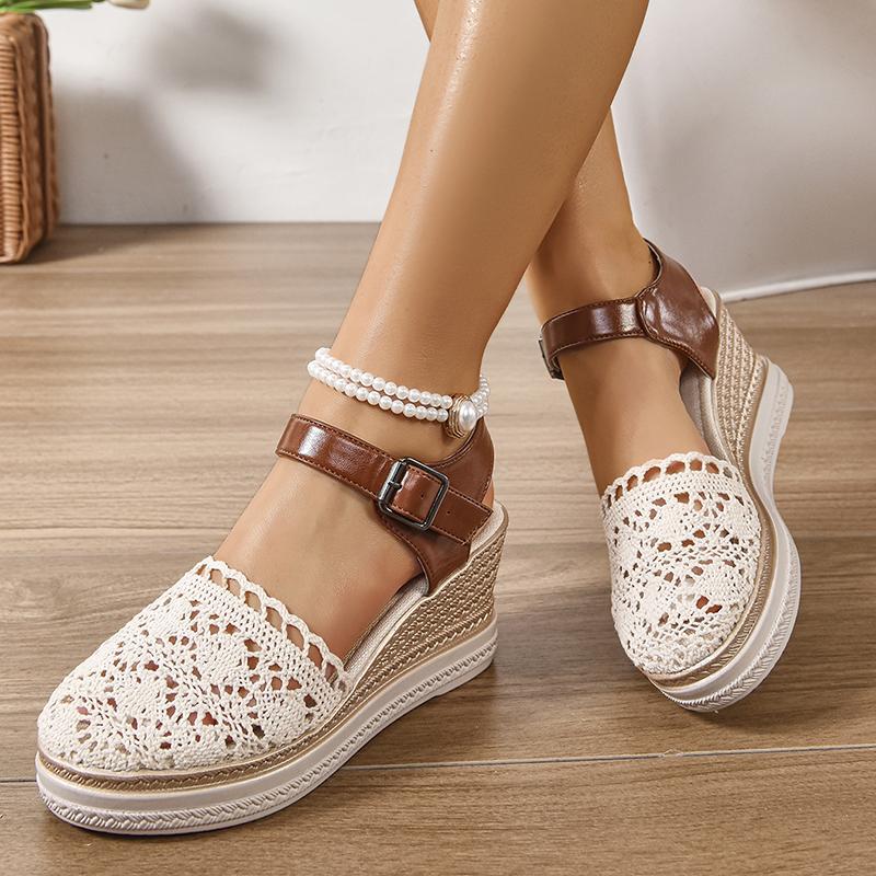 Espadrilky Klínkové Sandály pro Ženy Letní Vykrojené Uzavřená Špička Platformové Sandály Dámské Silná Podrážka Sponkový Pásek Sandalias Mujer