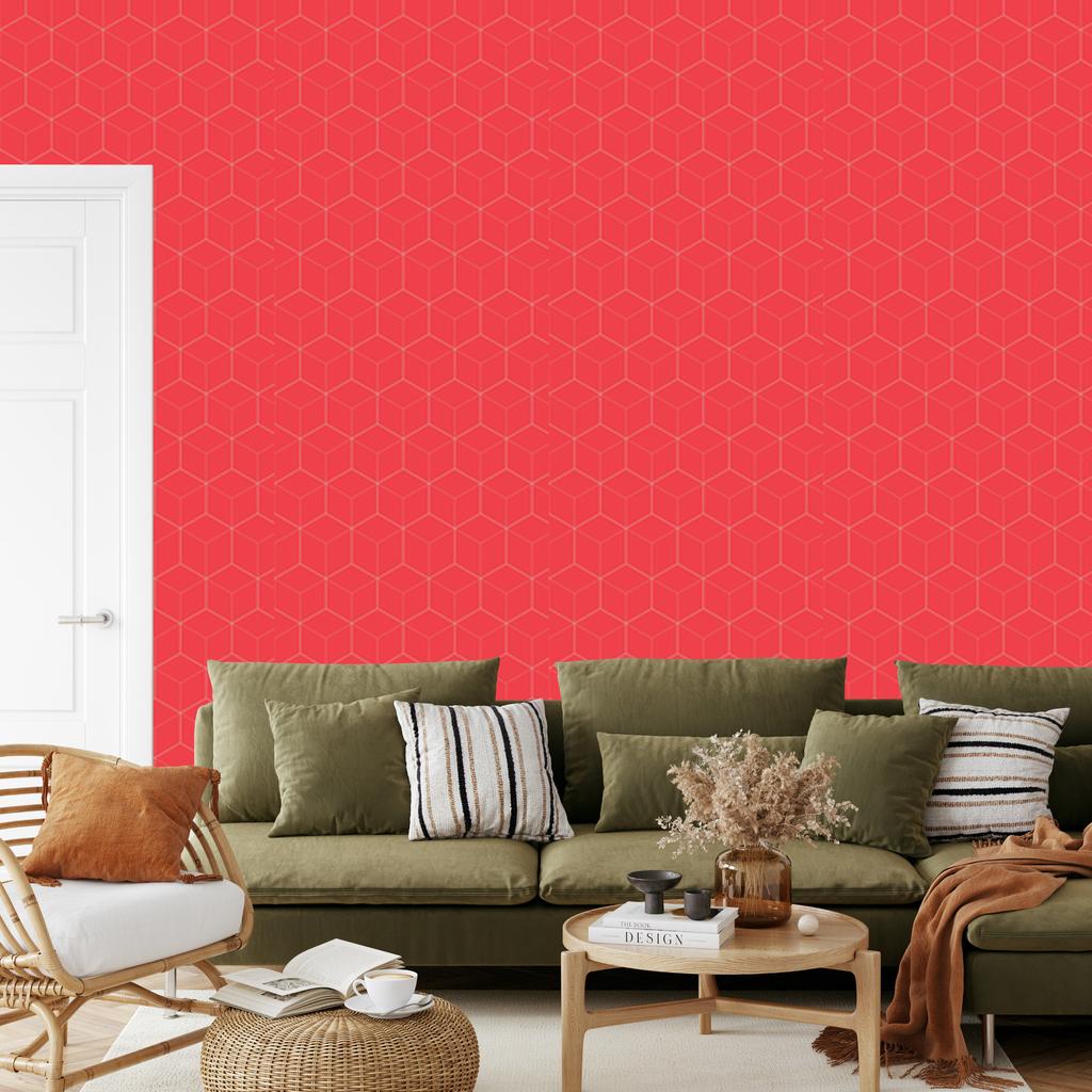 Wallpaper Geometric pattern red and coral, red background 50x1000