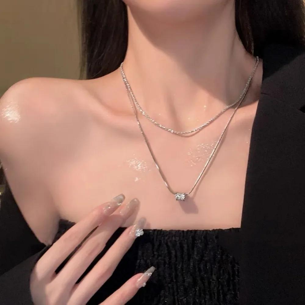 

Luxury Block Zircon Pendant Necklaces for Women Bride Party Gift Romantic Clavicle Chain Chokers Korean Fashion Charm Jewelry