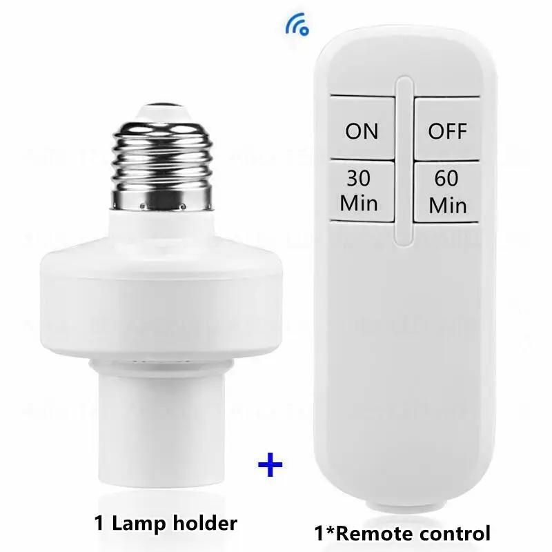 Smart E27 LED Lamp Bases Switch Wireless Remote Control Timer 110V-240V LED Bulb Holder Socket ON/OFF 30mRange Battery Powered