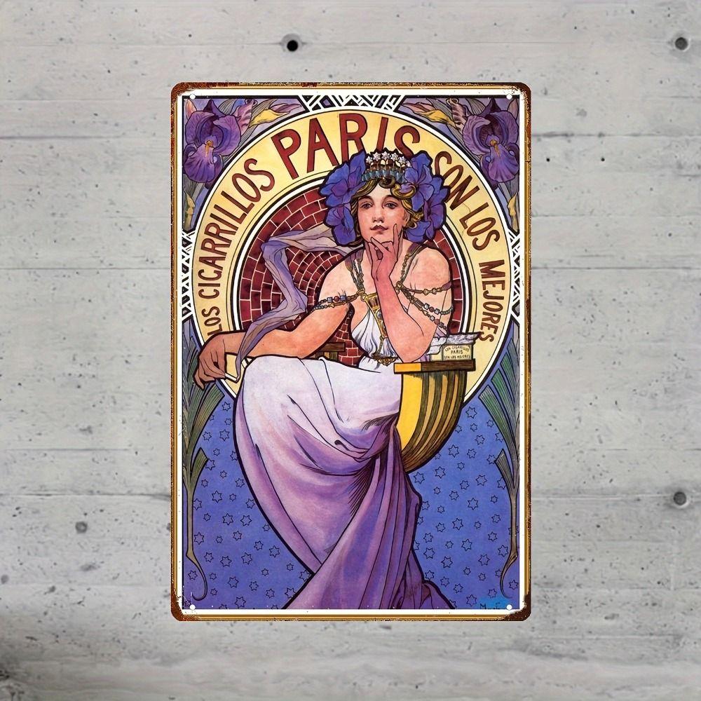 Vintage Art Nouveau Woman Tin Sign Retro Metal Panel Home Bar Cafe Decor