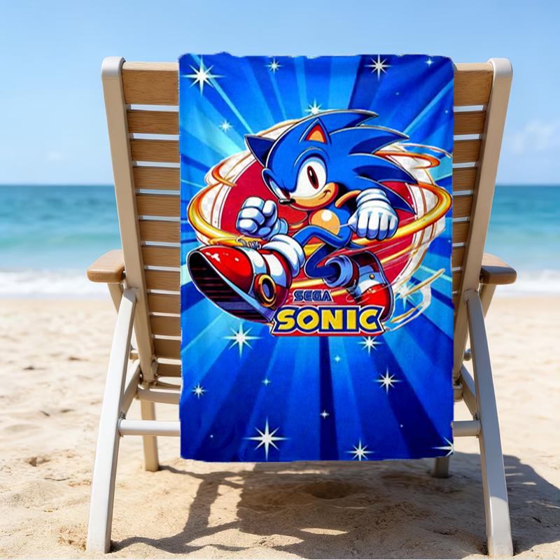 Ultra-Soft Beach Towel with Sonic Theme,Ideal for Pool - Camping, Diving - Perfect Travel Essential, Vibrant Beach Towel.