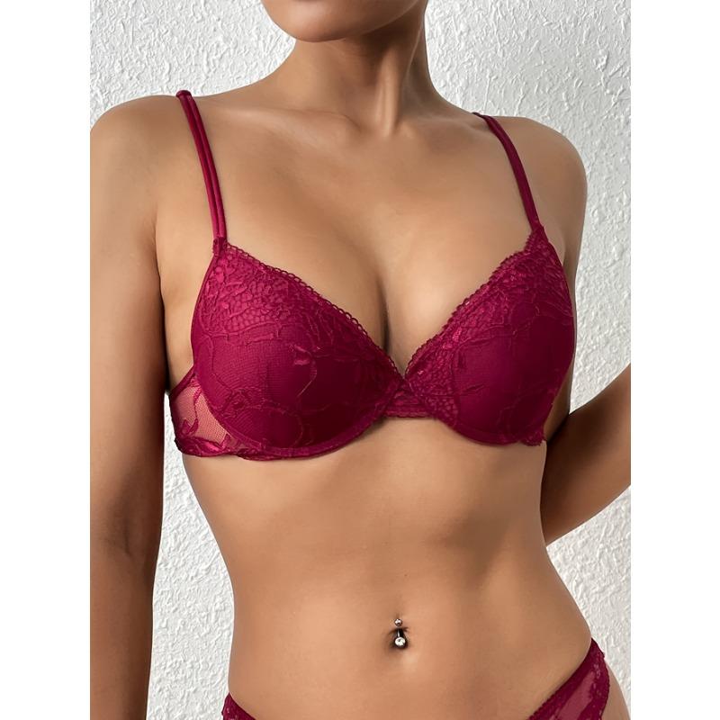 Ensemble de lingerie Push Up en Dentelle pour Femme Soutien-gorge Balconnet à Armatures et Culotte Sexy Floral Deux Pièces Sous-vêtements pour Femme