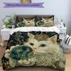 3pcs Noble White Cat Quilt Set - Soft and Comfortable Bedroom, Guest Room and Dorm Decor Bedding Set 1 Quilt Cover + 2 Pillowcases.M080
