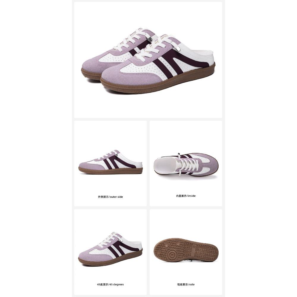 Women Retro Color Block Slip On German Trainer Mule Slippers, Breathable Soft Sole Versatile Casual Summer Walking Shoes