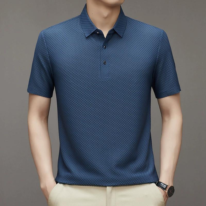 Men's Spring and Summer Thin Solid Colour Lapel Half-sleeved Ice Silk POLO Shirt Short Sleeve