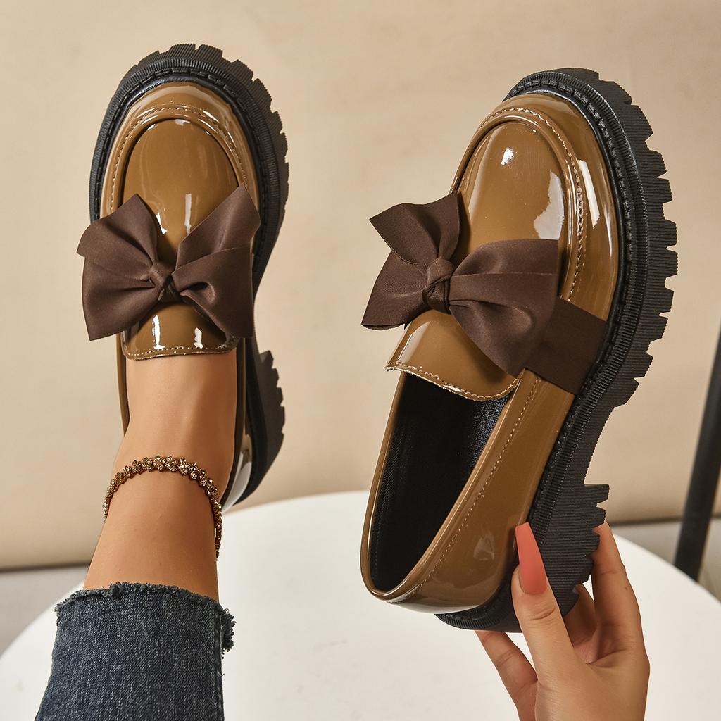 2025 New Women Loafers Bow Casual Rubber Sole Shoes Round Toe British Style Sneakers Women Thick-Soled Korean Style Women Shoes