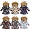 Autumn and Winter Children's Cotton Jacket Boys and Girls Fashion Printing Cartoon Big Boy Long Section Hair Collar Hooded Cotton Coat Jacket