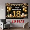 2D Black Gold 18th Birthday Photography Backdrop with Feliz Cumpleaños