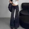 Women's Retro Low-Waist Flared Cargo Jeans - Wide Leg, Floor-Length, Autumn Style