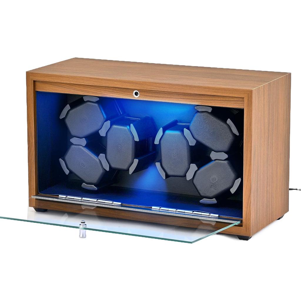 Watch Winder for Automatic Watches 6/4/3/2 Slots Watch Shaker Wooden Box Super Motor Blue LED Light Jewelry Store Display Box