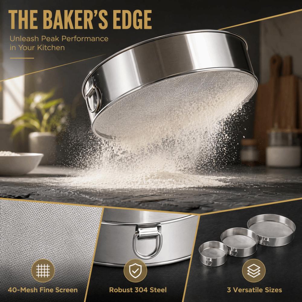 3pcs 304 Stainless Steel Powder Sifter Fine Mesh Flour Sieve Set Powder Dusting