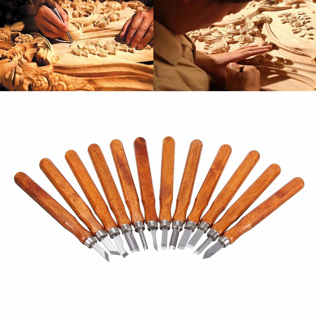 12Pcs Professional Wood Carving Hand Chisel Tool Kit Woodworking Gouges Knife Craft Set Carpenter