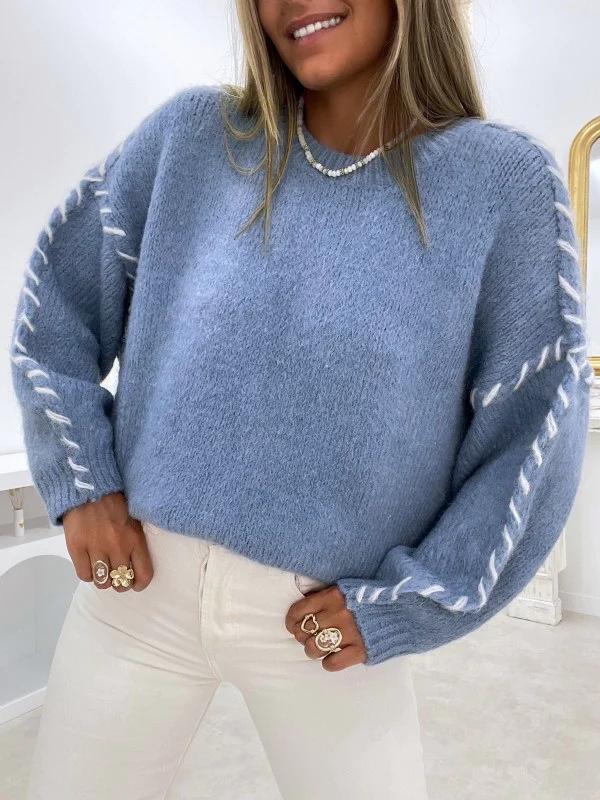 Yangyang Women's Autumn/Winter Ribbed Round Neck Loose Knit Sweater