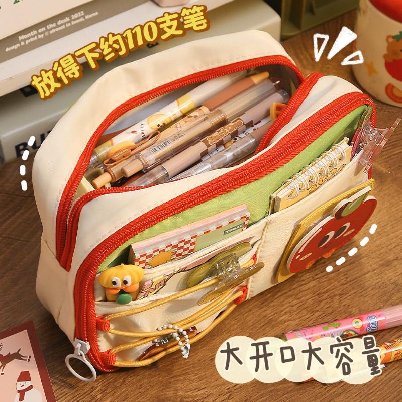 Cute Large Capacity Multi Layer Apple Pencil Case Stationery Bag For Female Students