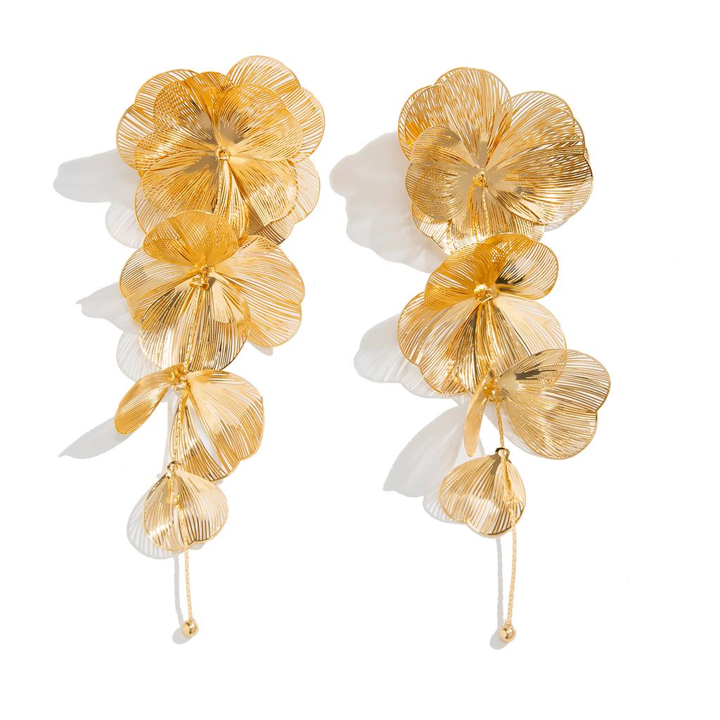 Orecchini Pendenti con Fiori a Petali Grandi Color Oro Esagerato per Donne Classici in Metallo Lunghi Pendenti Piercing Accessori Y2K Nuovo