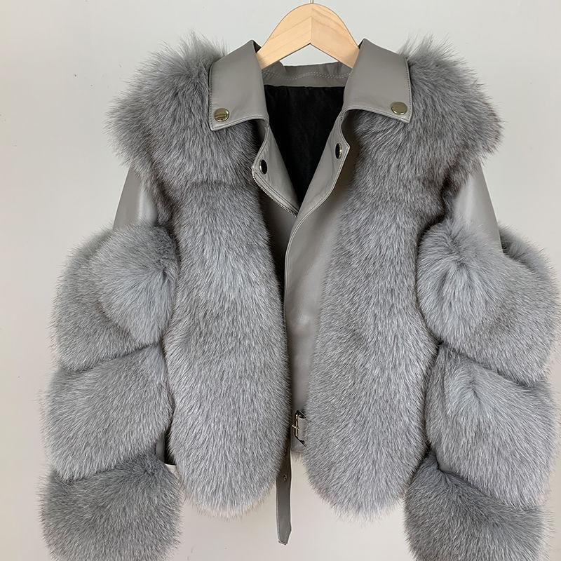 New Whole Leather Imitation Fox Fur Imitation Fur Jacket Women's Fashion Locomotive Short Light Coat Pink