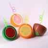 8pcs Creative Cartoon Fruit-Shaped Cups with Straws , Watermelon, Lemon, Orange, Kiwi Design , Reusable Plastic Food-Safe Drinking Cups
