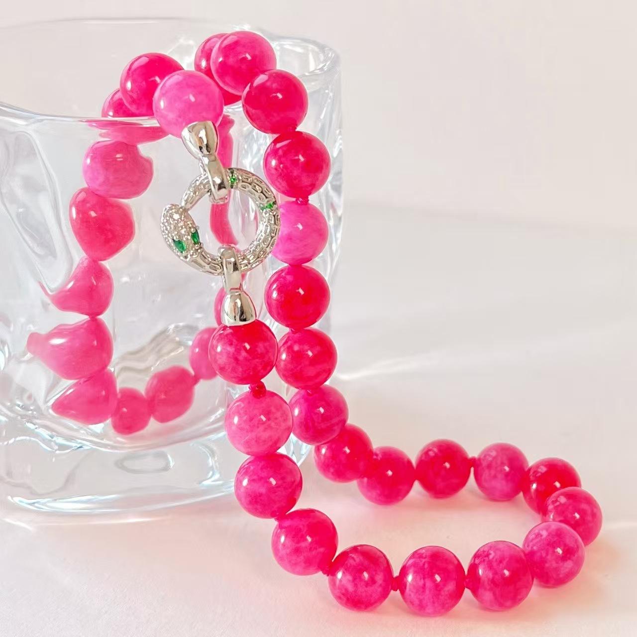Vintage 10Mm Ruby Quartzite Necklace Clavicle Chain