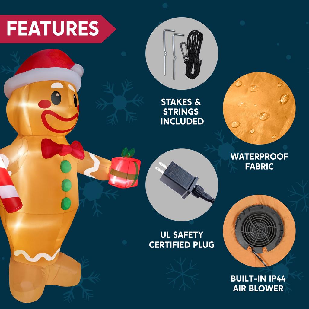 Joyfy 12 FT Christmas Inflatables Gingerbread Man Outdoor Decorations Blow Ups Yard with Built-in LEDs for Holiday Party Decor
