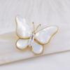 Gold-Plated Natural Shell Butterfly Brooch with Zirconia Flower - Elegant Women's Accessory
