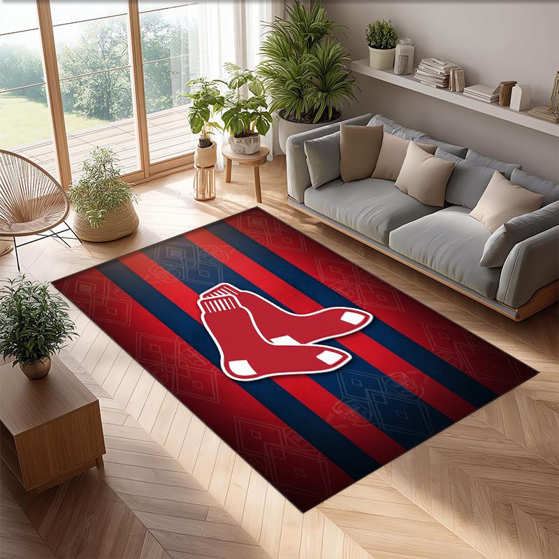 Boston Red Sox Crystal Velvet Carpet Soft Anti?Slip Floor Mat Comfortable Home Living Room Bedroom Decor Rug