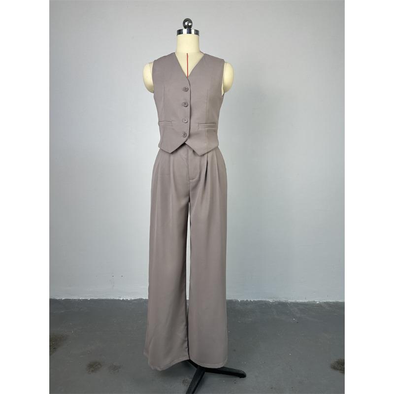 Women's V-Neck Sleeveless Vest Vest Draped Wide Leg Western Pants Casual Suit