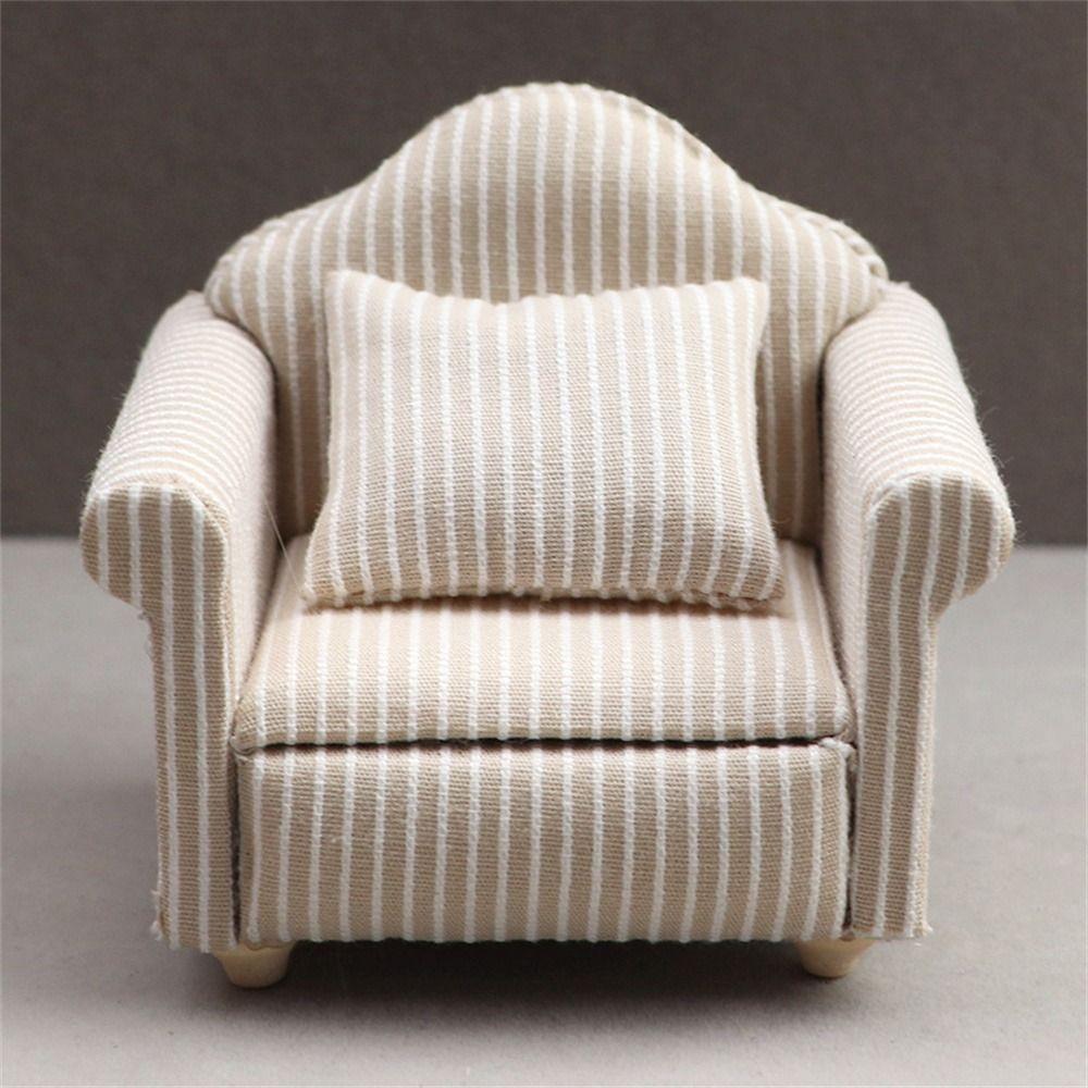 Simulation Miniature Sofa Striped Mini Sofa Scene Toy Dollhouse Sofa  DIY Decor