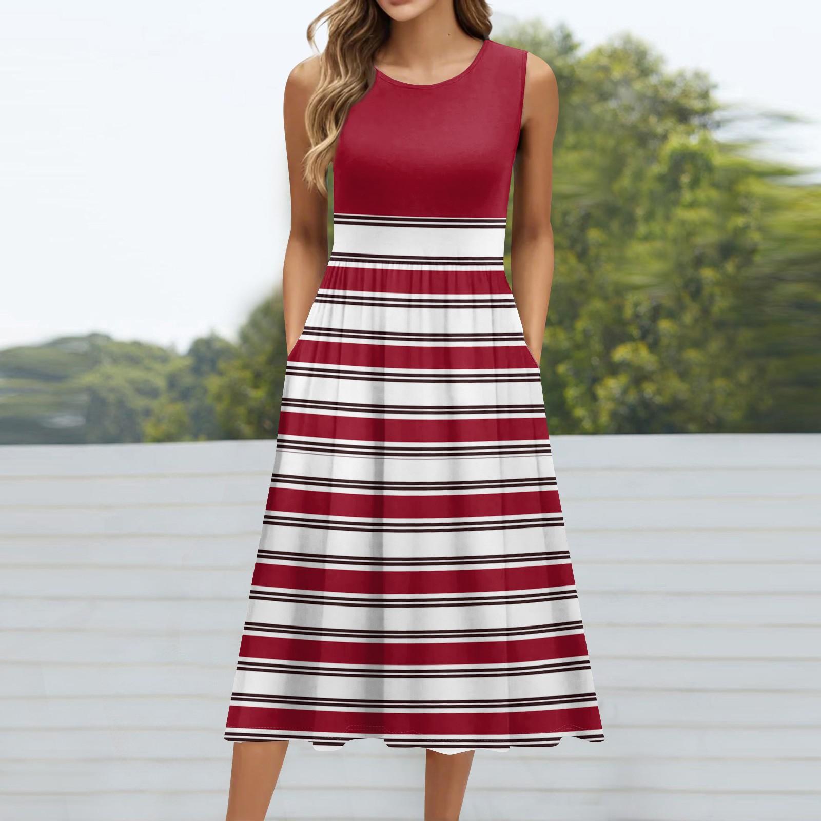 

Женское модное ретро-платье с цветочным принтом, круглым вырезом, без рукавов, повседневным свитером и карманом средней длины S красный