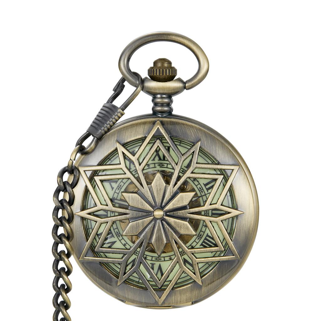 New Product Retro Prismatic Hollow Flip Roman Text Luminous Fully Automatic Mechanical Pocket Watch