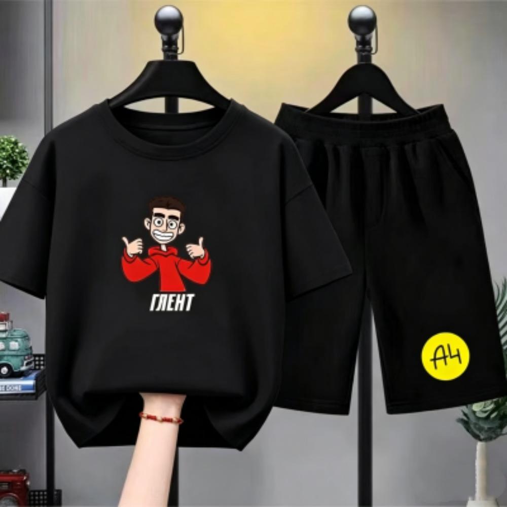 Fashion Men s Short Sleeve T-shirt Men s Set White Black T-shirt Shorts 2pcs Outdoor Casual Men Women s Cartoon Print Set Clothing XXS