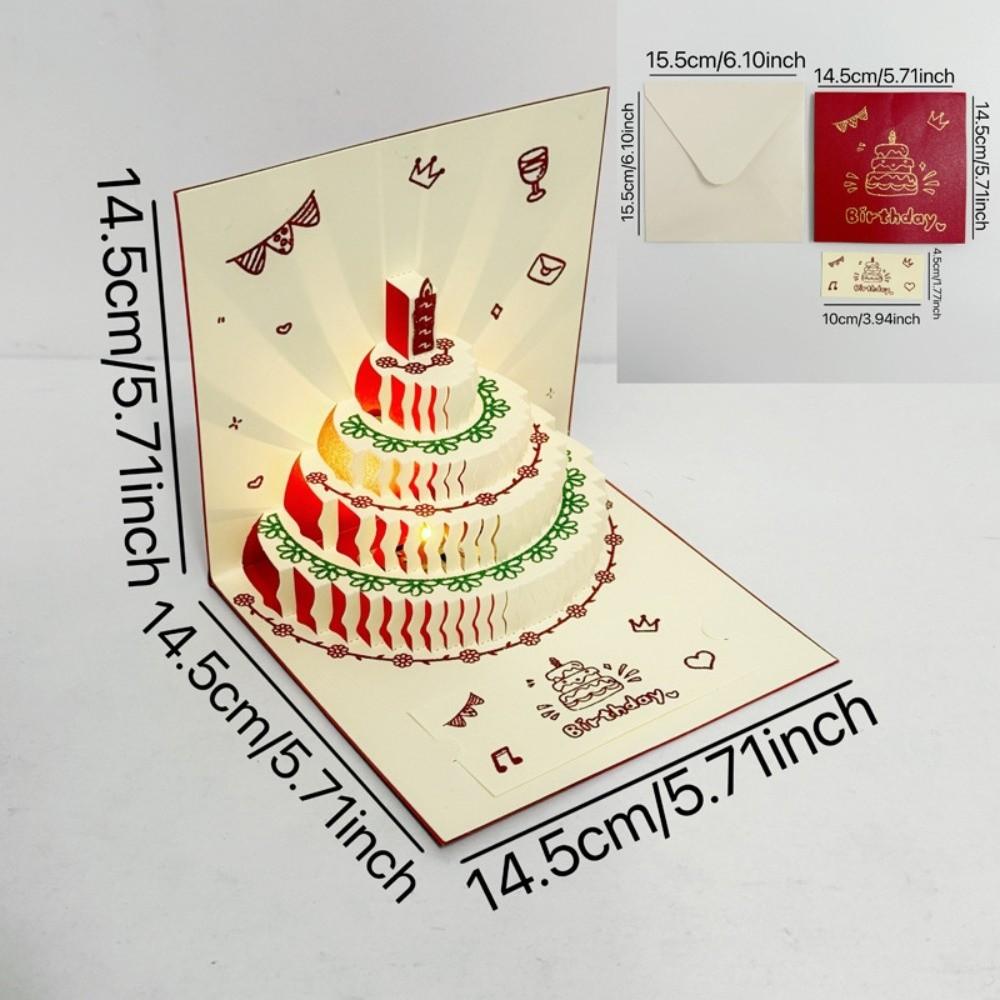 

3D Happy Birthday Card Music Light with Envelope Musical Light Greeting Card Foldable Four-Layer Birthday Cake Message Card