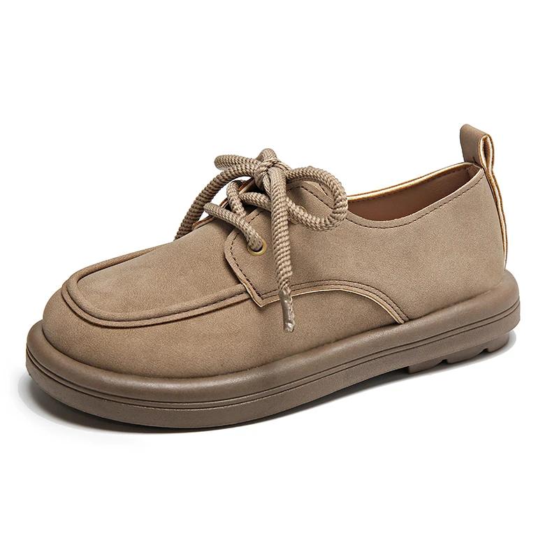 

Модные Удобные и Элегантные Женские Туфли на Плоской Подошве Обувь на Платформе Британский Стиль Женские Лоферы Круглый Носок Повседневные Кроссовки Осень Ретро 42 хаки