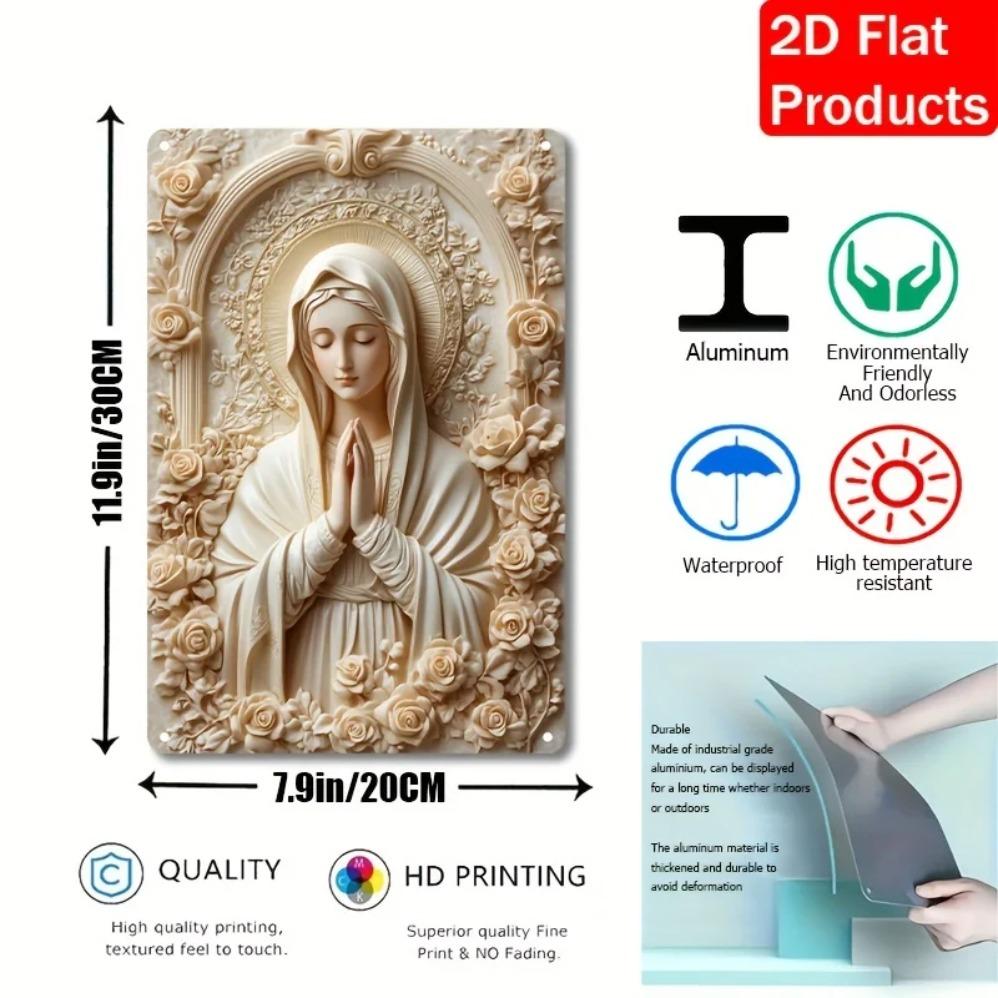 Boho-Stil Aluminium-Wandbehang – Plakette mit Gebetsthema Jungfrau Maria, Dekorative Akzent für Zuhause, Wohnzimmer & Restaurant
