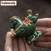 Green Sandstone Horses Flying on Clouds Tea Pet Vintage Exquisite Miniatures Tea Figurine Play Toys Tea Statue Ornaments craft