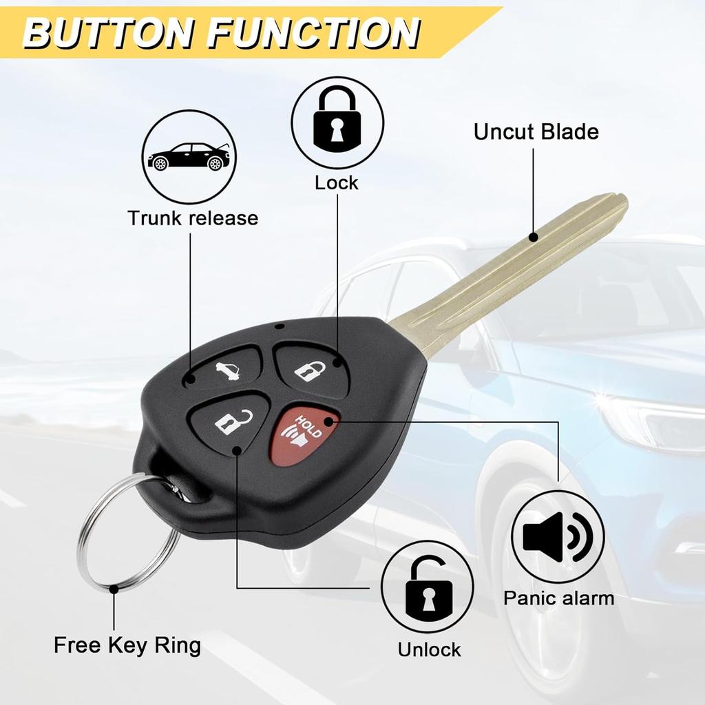 Key Fob Replacement for 2007-2011 Toyota Camry Car Keyless Entry Remote Control, HYQ12BBY, 4 Buttons