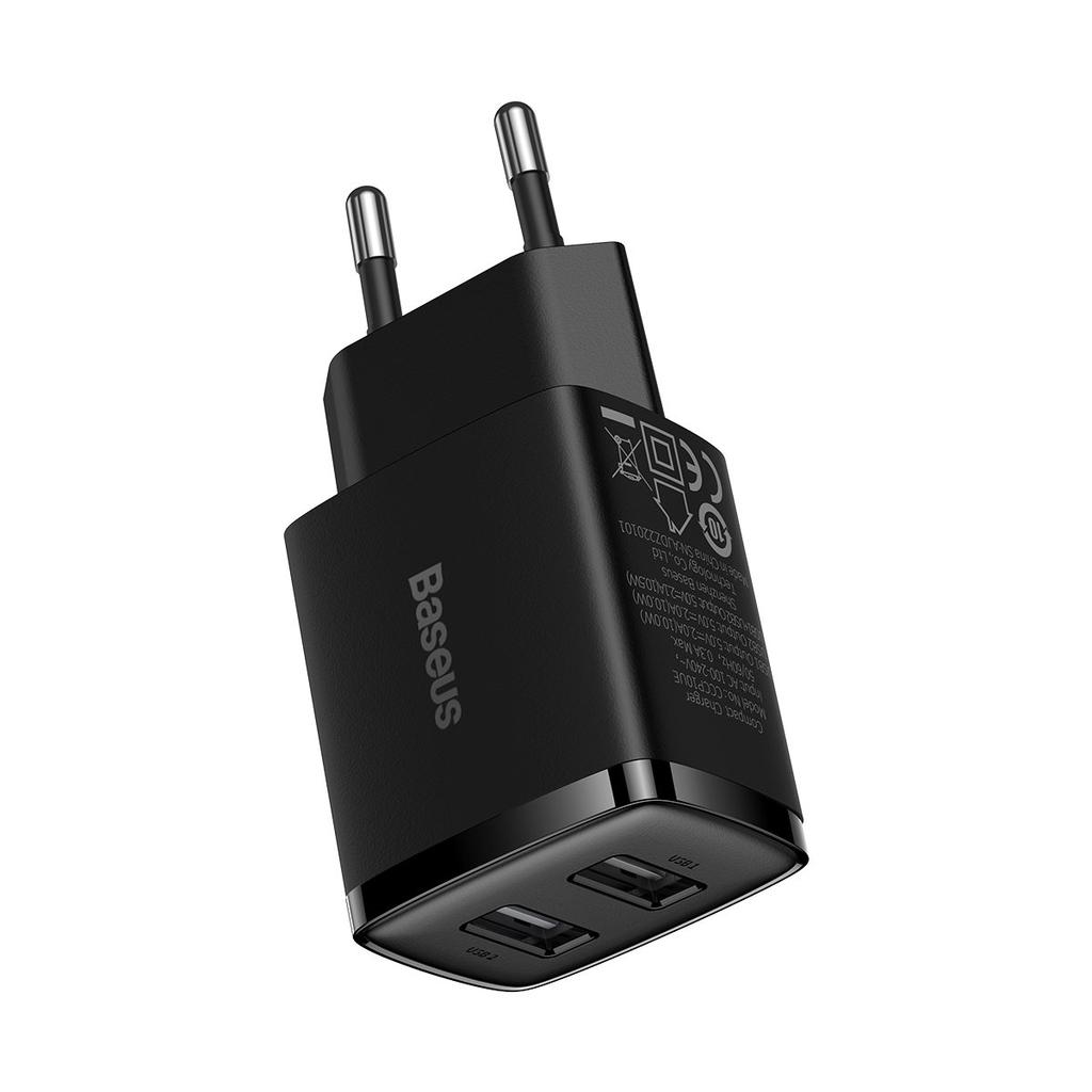 Kompaktiškas 2x USB 105W juodas sieninis įkroviklis