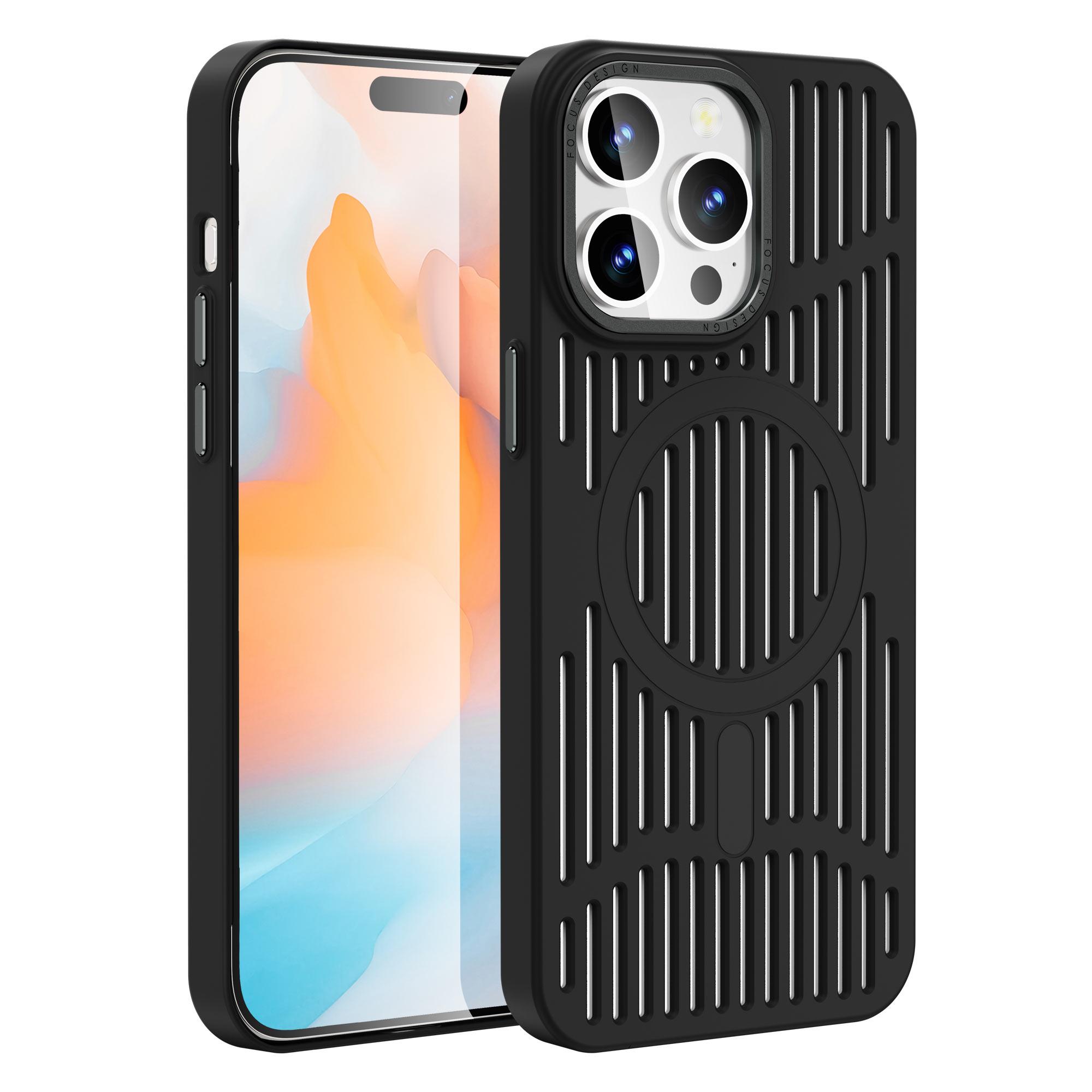 

Magnetic Cooling Phone Case For iPhone 16 Pro Max 15 Pro 14 Plus 13 12 Anti-drop Magesafe Wireless charging Silicone Phone Cover For iPhone 12 чорний