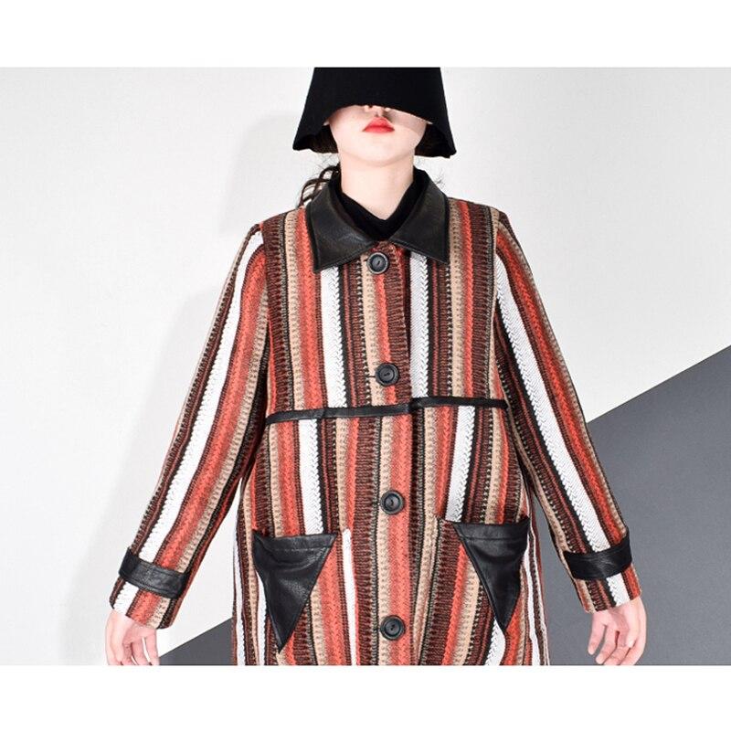 Xitao Patchworkový dámský kabát s dlouhým rukávem, pruhovaný, ležérní směs GCC4183