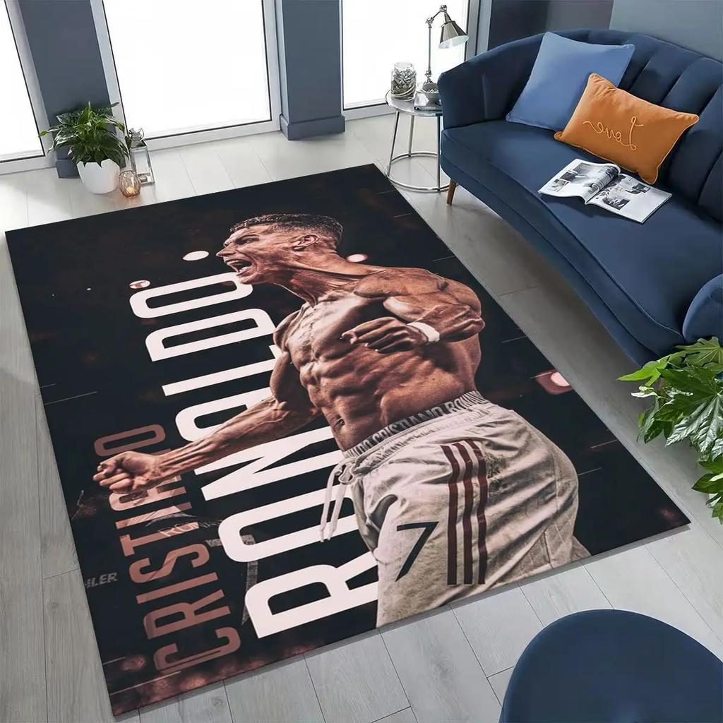 3D Goat Football Star R-Ronaldo Cartoon Art Carpet Rug for Bedroom Living Room Sofa Home Doormat Decor,Large Non-slip Floor Mat
