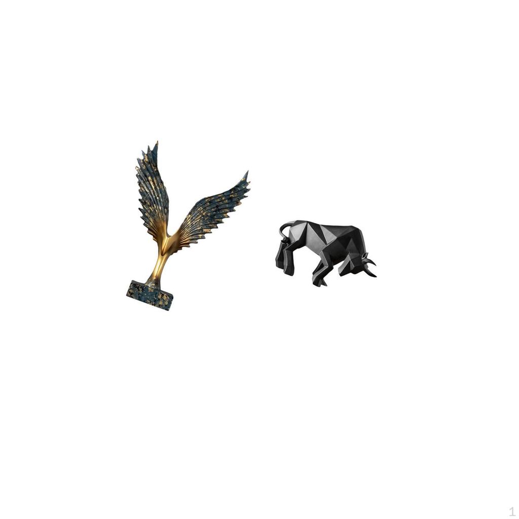 Majestic Resin Winged Bull Sculpture Feng Shui Ornament Modern Abstract Figurine Decorative