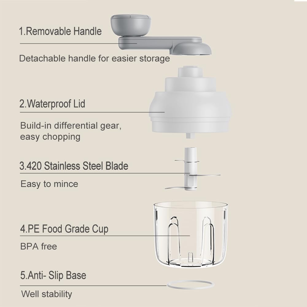 Manual Garlic Chopper, Mini Portable Veggie Cutter, 250ML Nut Grinder, Onion Mincer, Suitable for Ginger, Chili, Fruit, Meat, Potato Etc