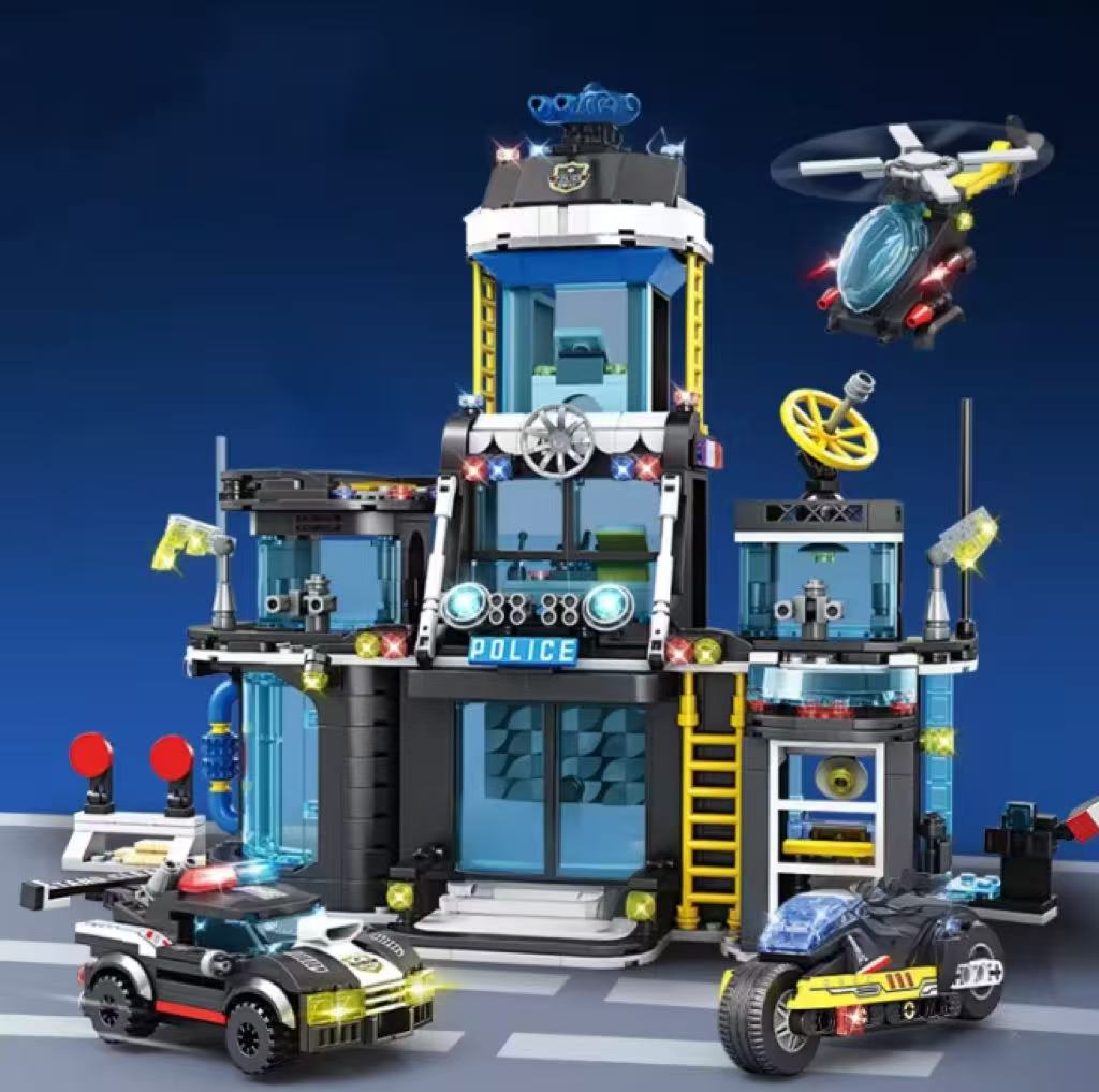 Giant Police Station Building Blocks, Airplane, Motorcycle, Police Car, DIY Building Blocks Toy for Boys and Girls, Holiday Gift