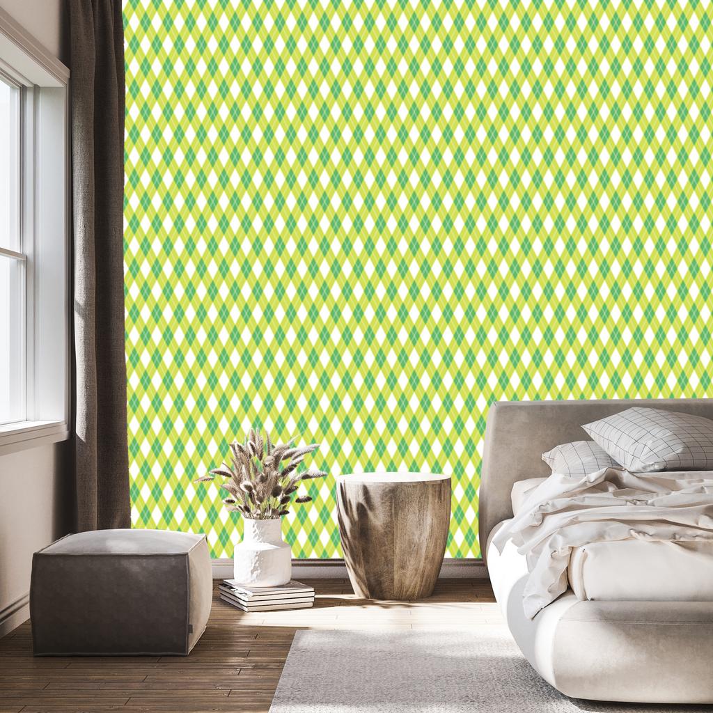 Vichy Cream and Lime Plaid Wallpaper for Living Room and Bedroom 50x1000