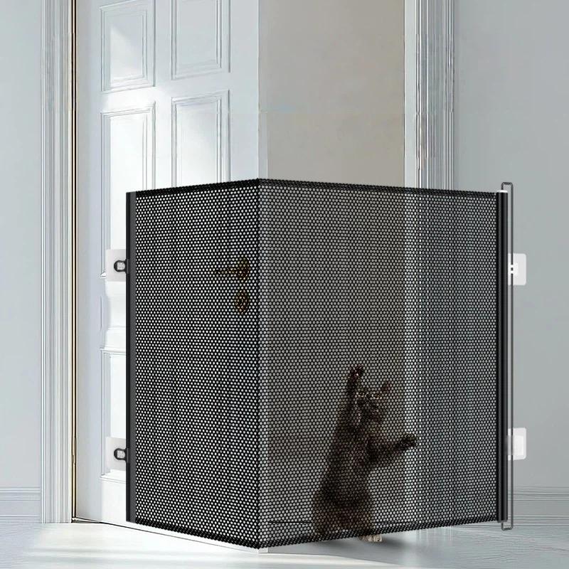 Retractable Cat Gate Anti-Jump Pet Fence - Adjustable Indoor Barrier for Cats with Walk-Through Door